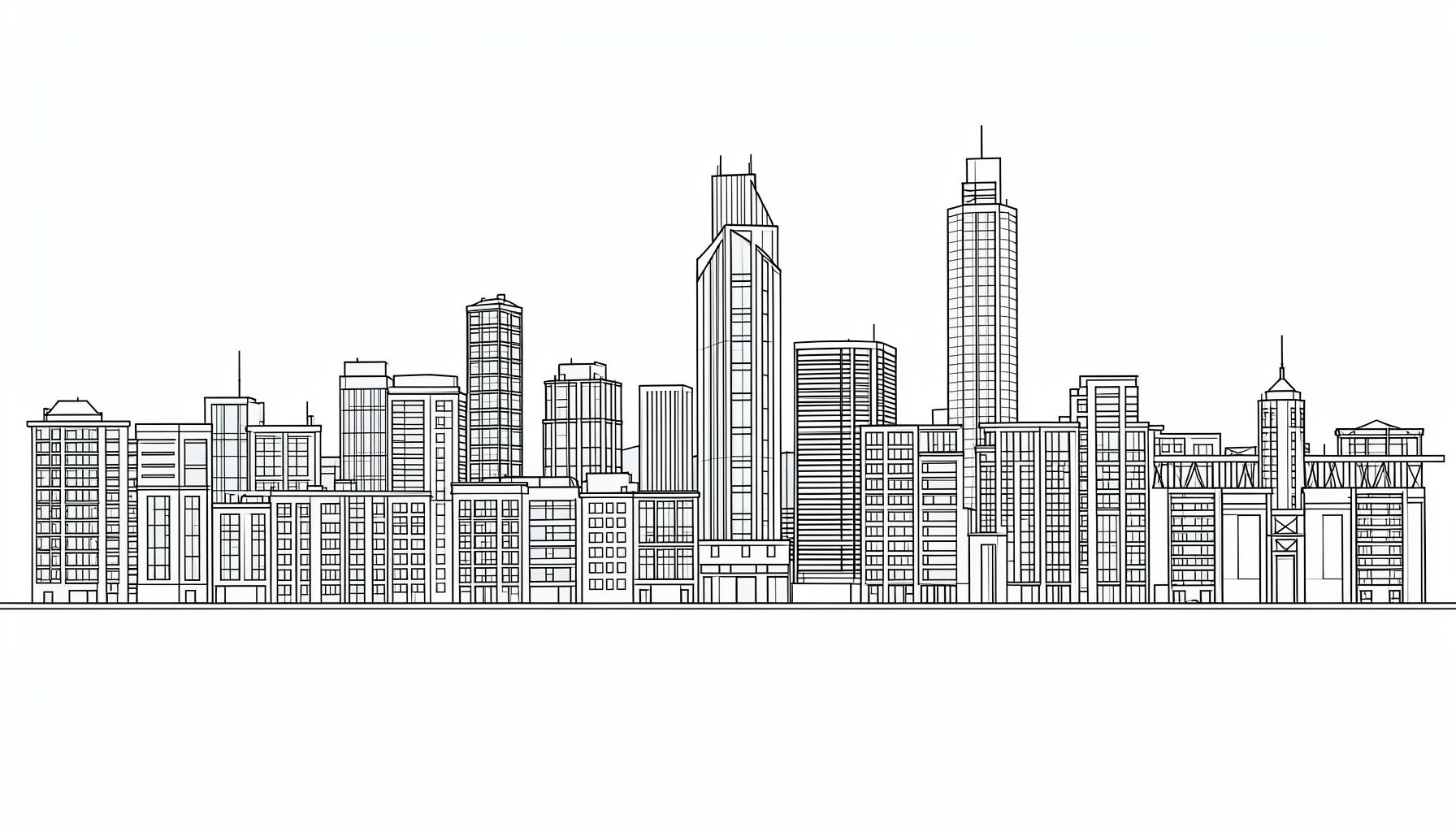 City skyline at dusk, steel and glass tones